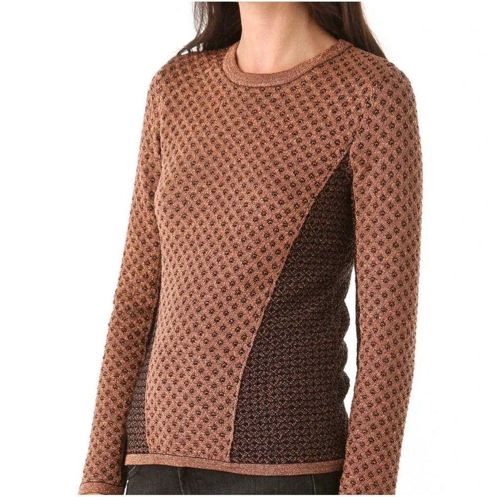 Rag & Bone Amanda Sweater Womens Large Copper Metallic Knit Geometric Designer